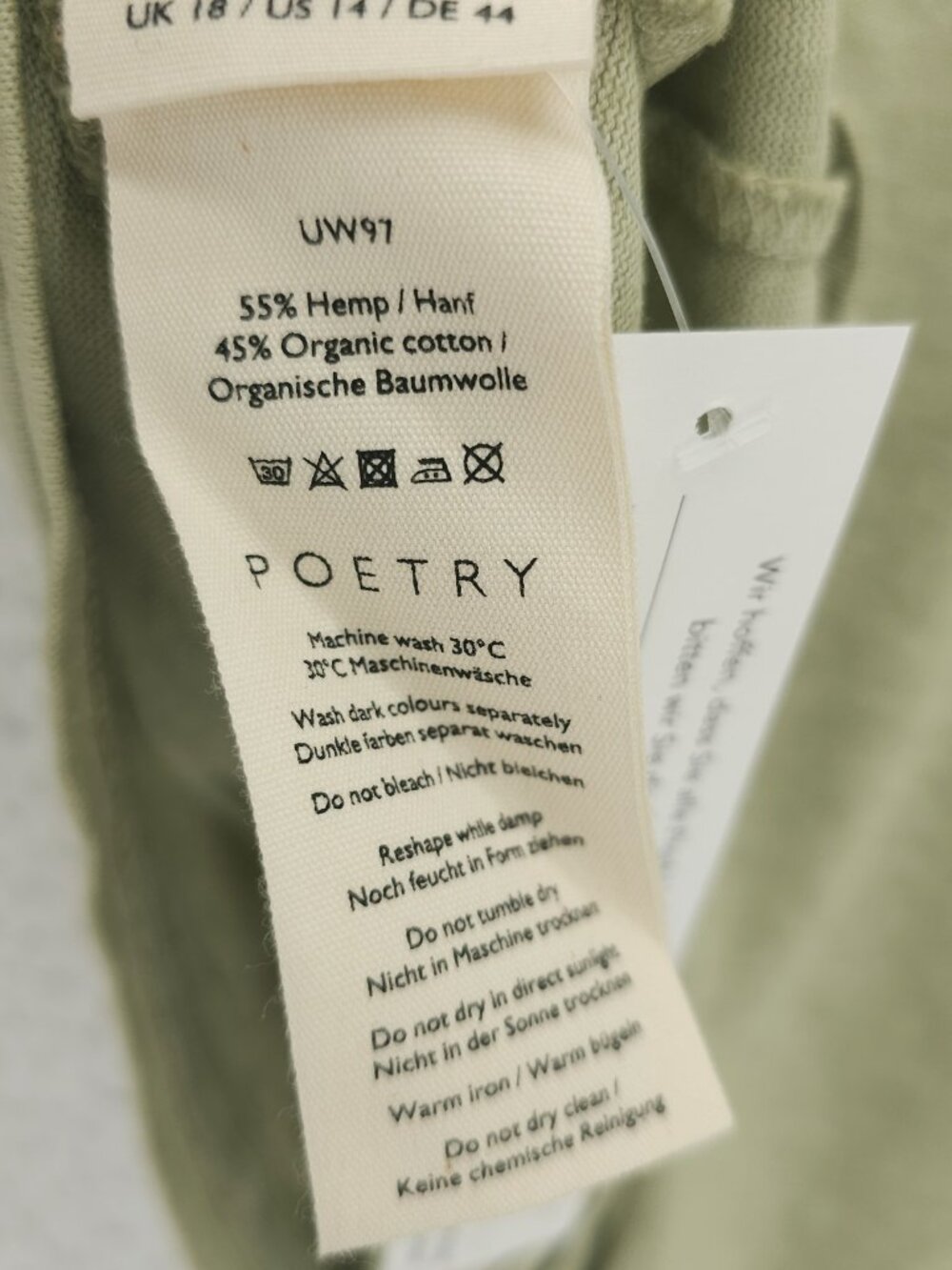 NWT POETRY Tee T-Shirt Organic Cotton Hemp Boat Neck Boxy Fit Washed Sage US 14 - Picture 4 of 4